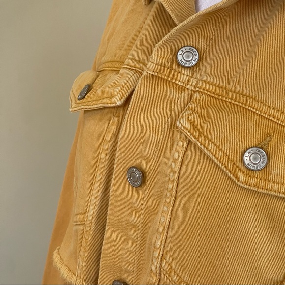 PacSun Mustard Yellow Cropped Jean Jacket Women’s Sz XS Raw Frayed Hem Denim - Picture 5 of 14